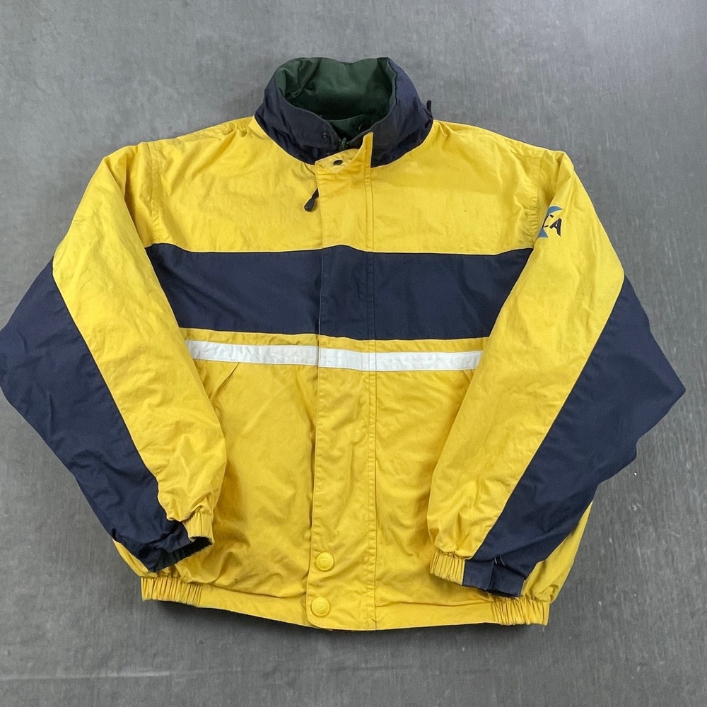 Nautica Mens X-Large Yellow Colorblock Sailing Jacket Vintage Windbreaker Hooded